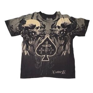 Xzavier Unlimited Graphic TShirt MEDIUM Gothic Design Grunge Vintage Y2k Skulls‎